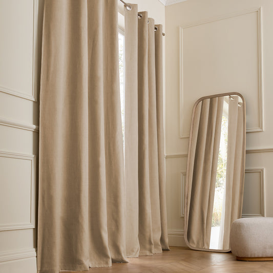 Bluqwp 100% Washed Linen Blackout Eyelet Curtain