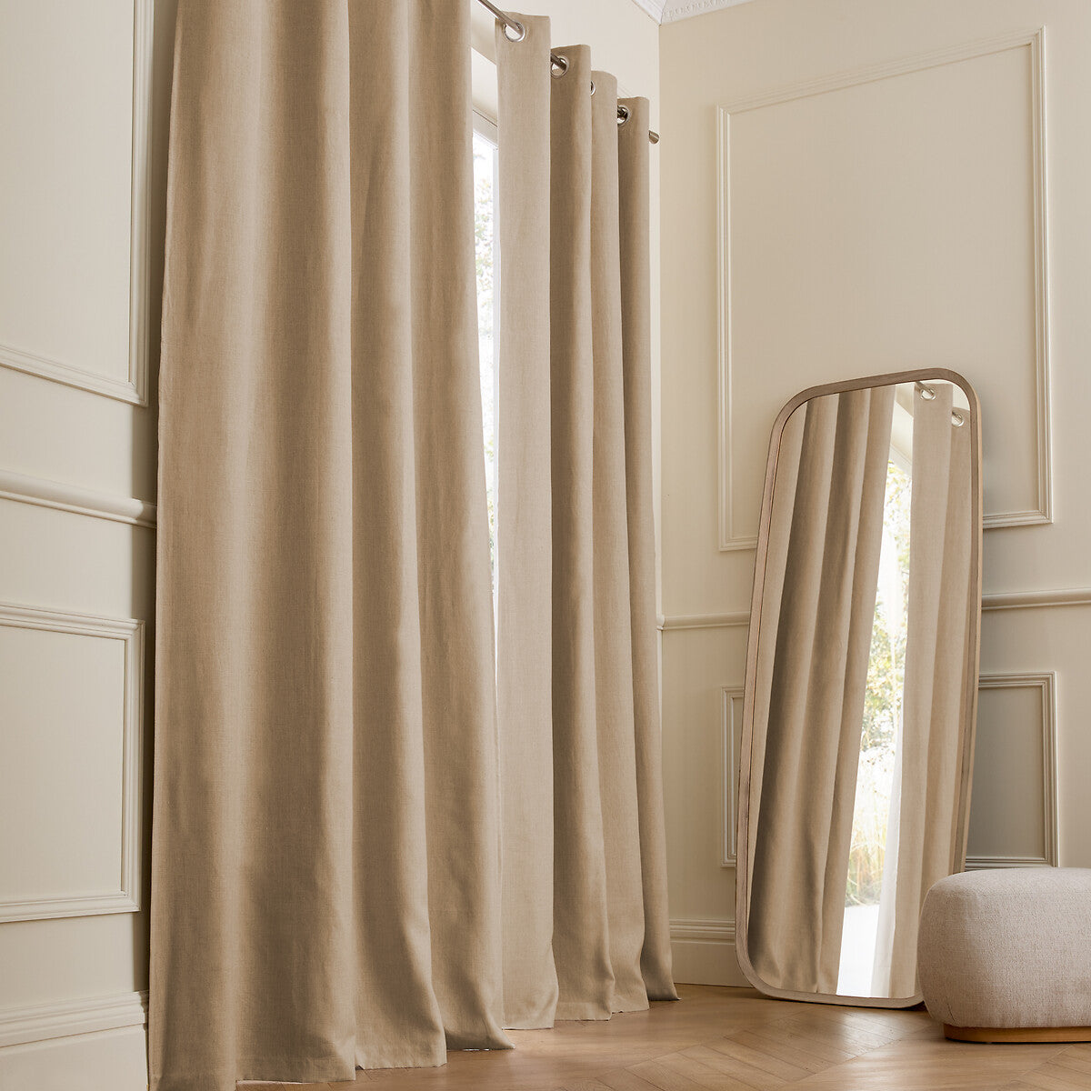 Bluqwp 100% Washed Linen Blackout Eyelet Curtain