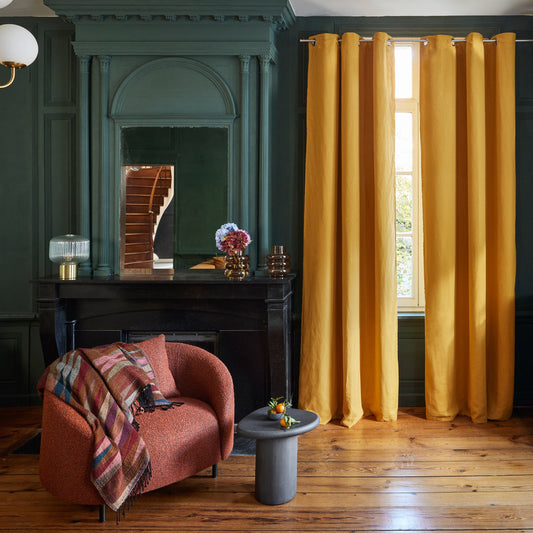 blueqwp Carlina Ocher Blackout Lined Eyelet Curtain