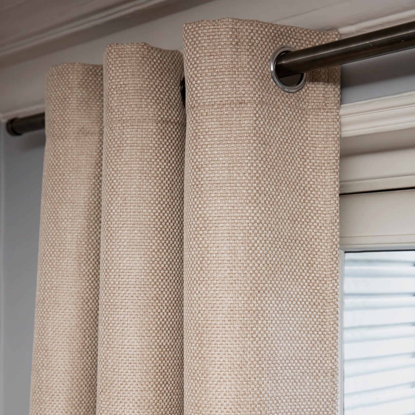 blueqwp Coconut Beige Blackout Lined Eyelet Curtain